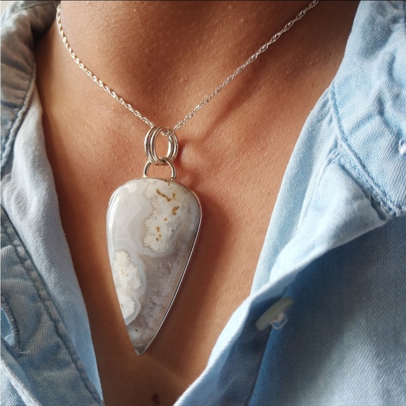 🌙 STUNNING Solar Quartz Natural Gemstone Statement Pendent w/ 925 Silver 50x20mm - Picture 2 of 9